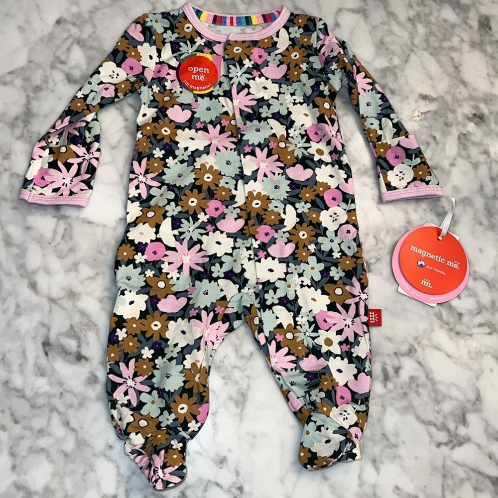 NWT MAGNETIC ME FLORAL FOOTIE WITH RUFFLE BUTT